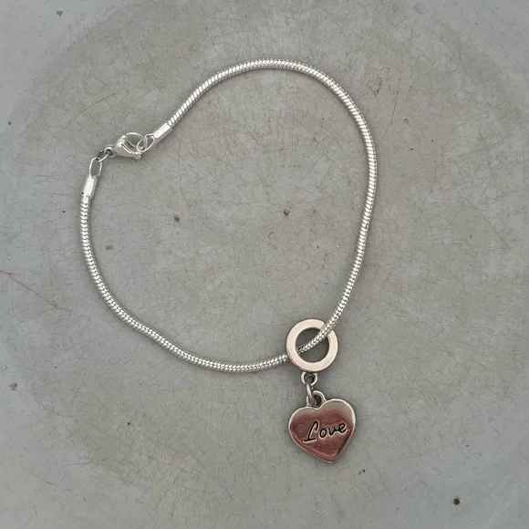 Love Charm Bracelet - Sterling Silver Snake Chain 7.5” - Picture 5 of 11